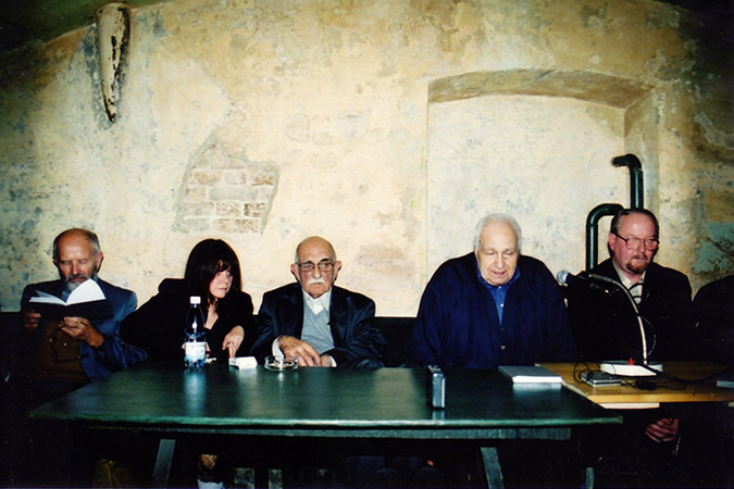 01. Vladimir Bibikhin, Lyudmila Pyatigorskaya, Alexander Pyatigorsky, Yuri Levada, Vladimir Kalinichenko. 2002. Photo by Uldis Tyr